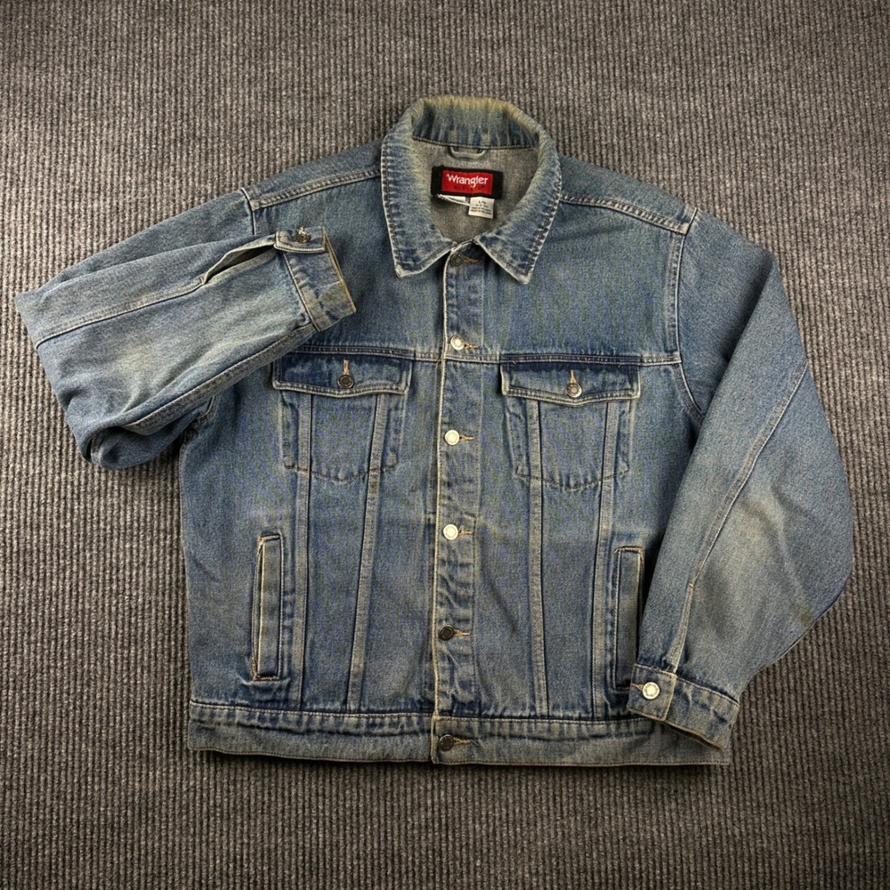 Wrangler Hero Mens Blue Denim Trucker Jacket Large 624814-WA Vintage Wash